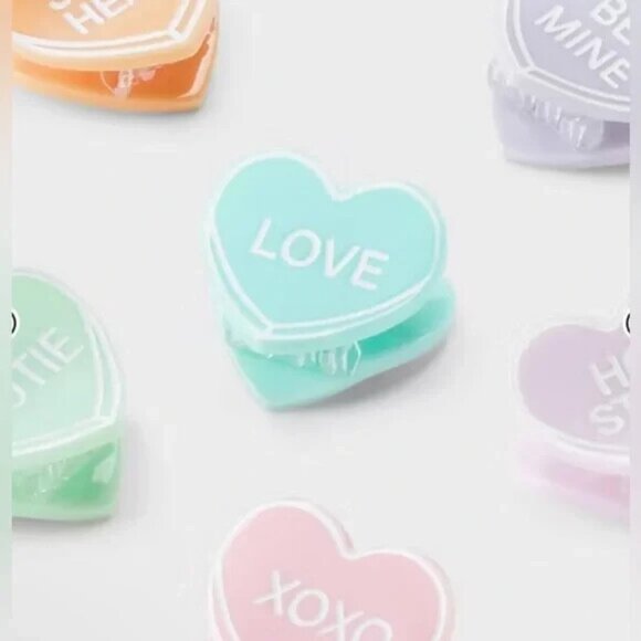 Heart Message Mini Hair Claw Clip Set 6pc - Pink/Green/Lavender - Picture 2 of 6